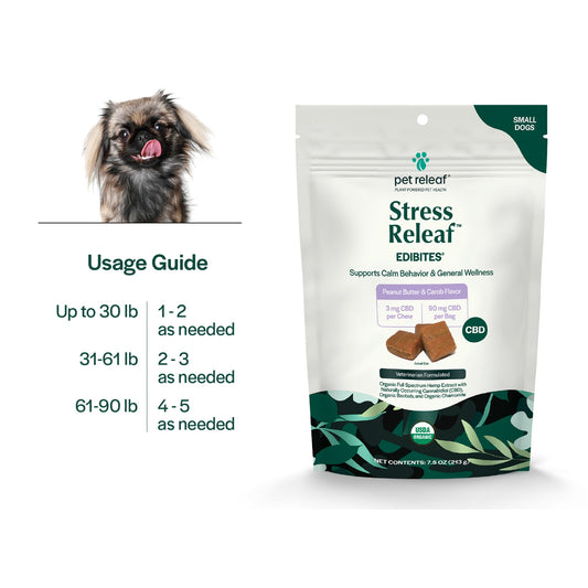 Pet Releaf Stress Releaf Peanut Butter Carob CBD Edibites for Large Dogs