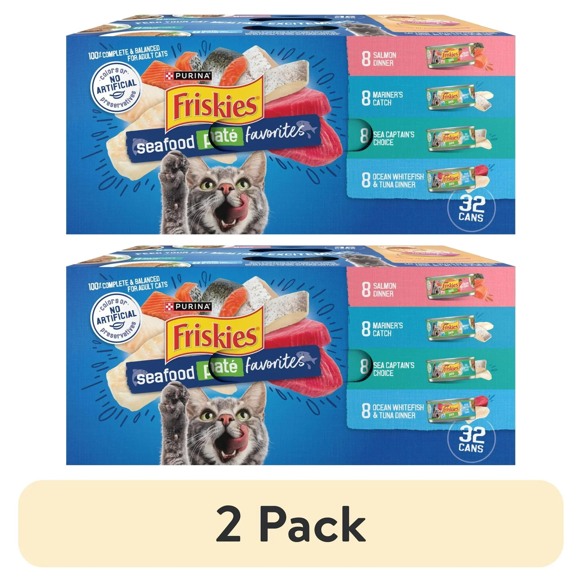 (2 pack) Purina Friskies Wet Cat Food Seafood Pate Favorites Variety Pack, 5.5 oz (32 Pack